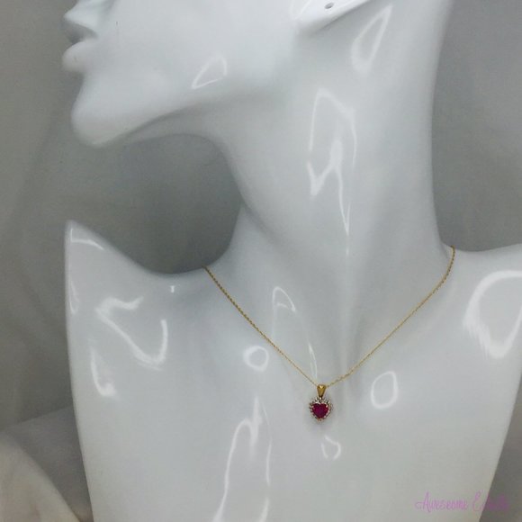 10k Ruby Heart & Diamond Pendant - 1/4ct Diamonds - Great Birthstone Gift! - Picture 2 of 5